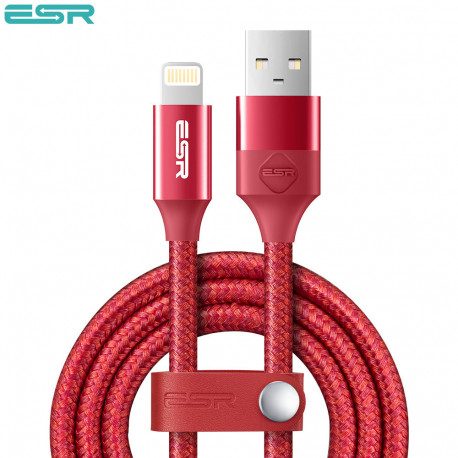 ESR iPhone Lightning High Life Span Nylon Braided Charger Cable, Red, 1m